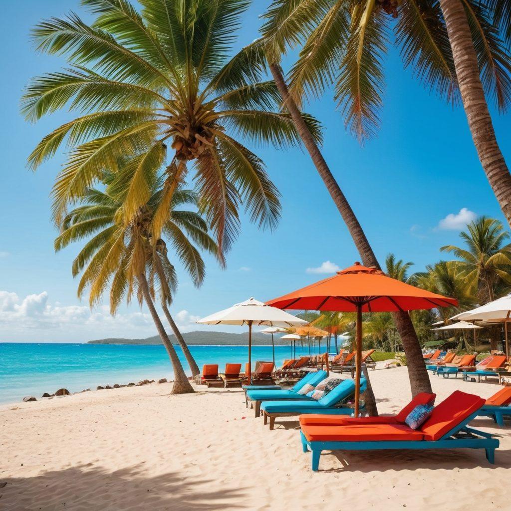 A vibrant beach scene showcasing stylish beachwear, with models of diverse backgrounds enjoying the sun on a tropical Kenyan beach. Incorporate elements of adult entertainment subtly, like colorful beach bars and sun loungers with playful decor. The backdrop should feature clear blue waters, palm trees swaying, and distant mountains, all radiating a relaxed yet lively atmosphere. The colors should be bright and inviting, evoking a sense of joy and freedom. super-realistic. vibrant colors.